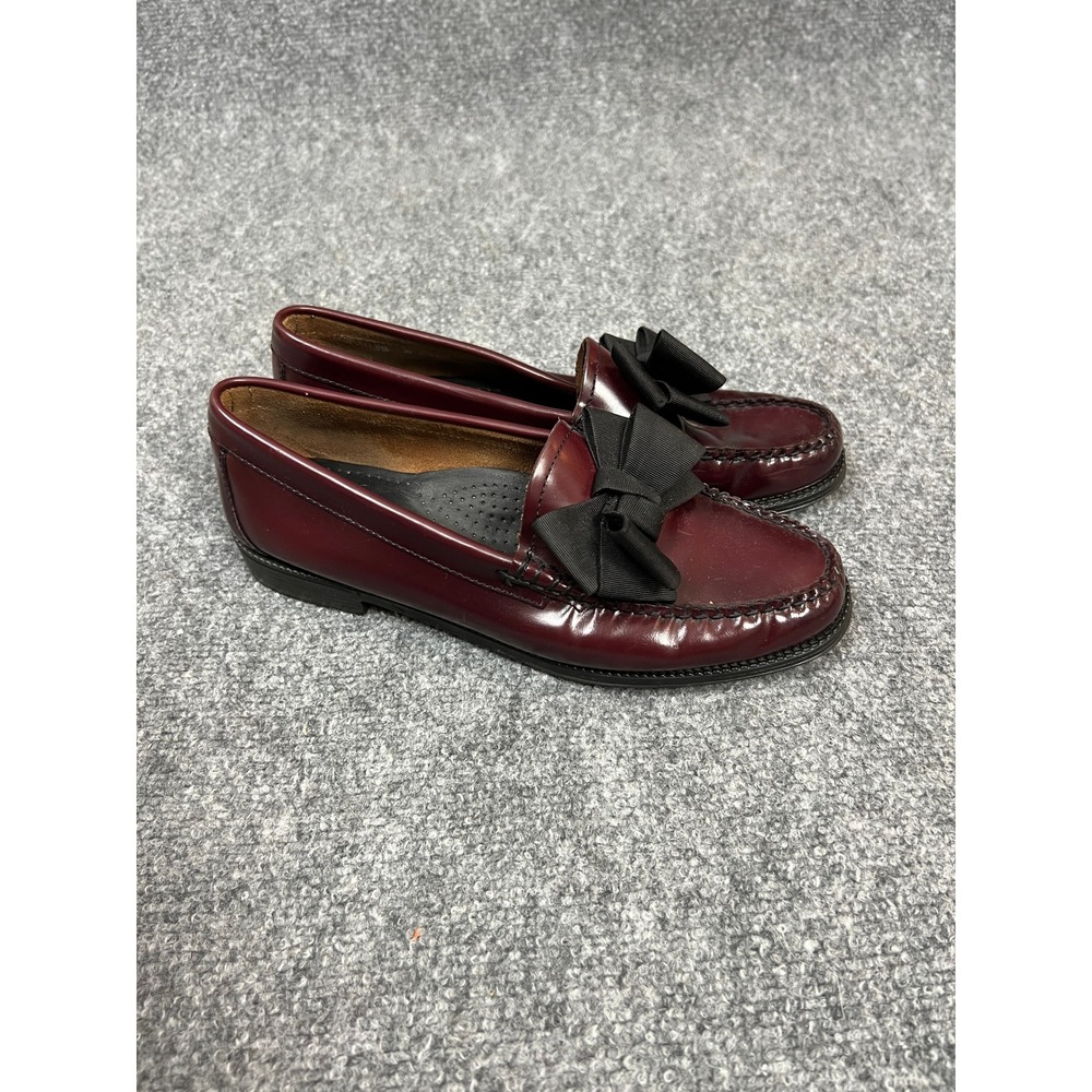 GH Bass Weejuns Jillian Loafers Burgundy Leather Black Bow Flats Womens 8.5 M